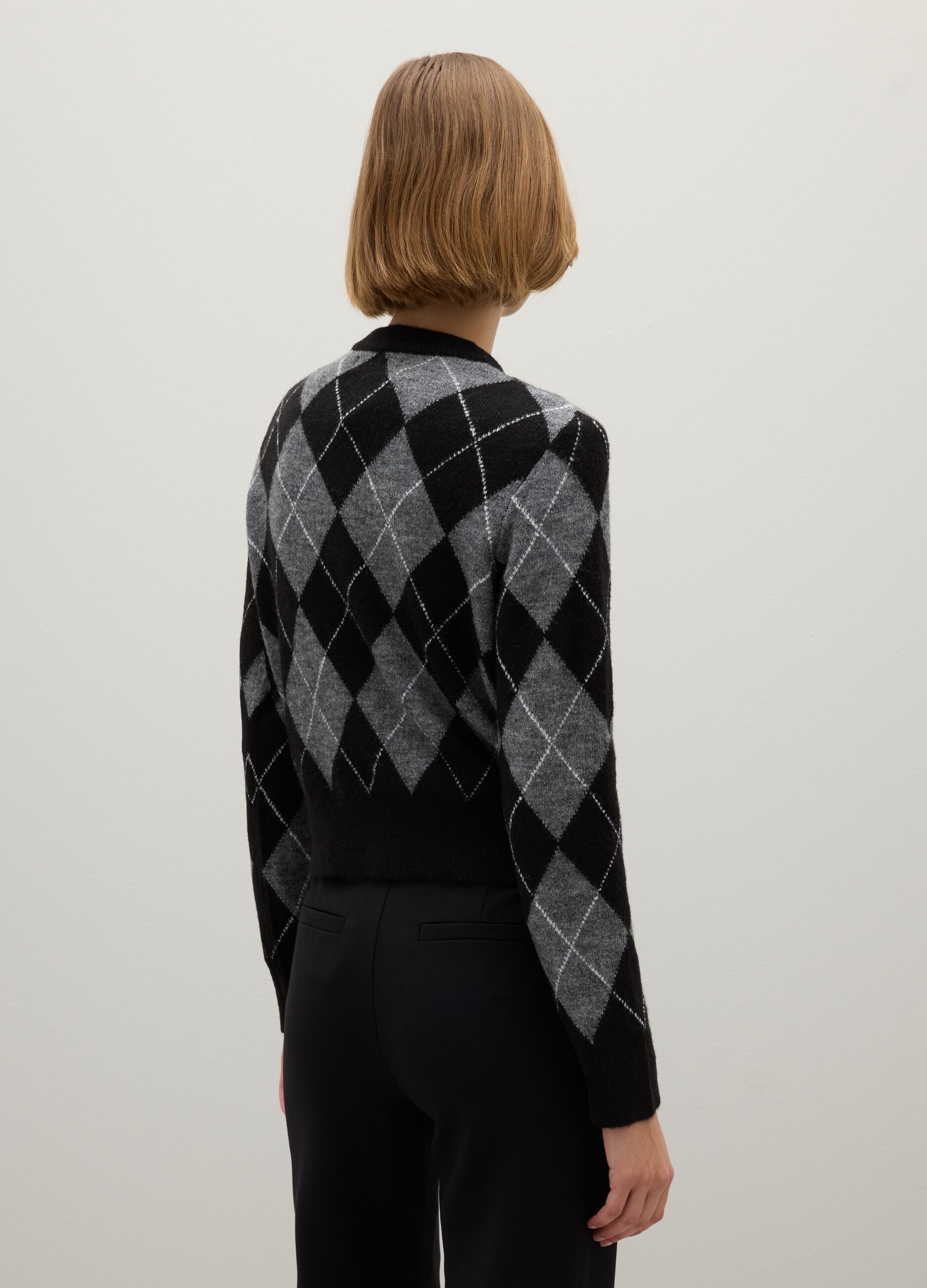 Grey sweater in stretch fabric with jacquard pattern