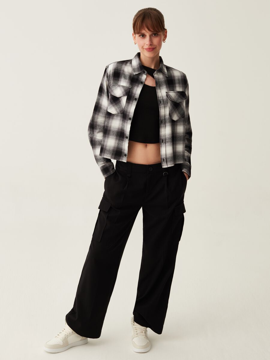 Camicia cropped in flanella fantasia check_0