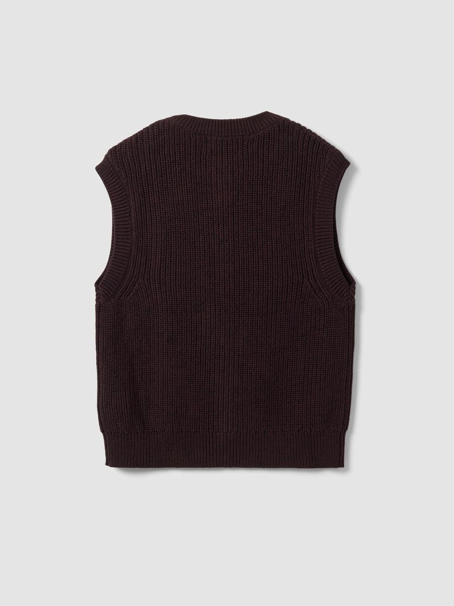 Brown pure cotton knitted vest with crew neck, regular fit_6
