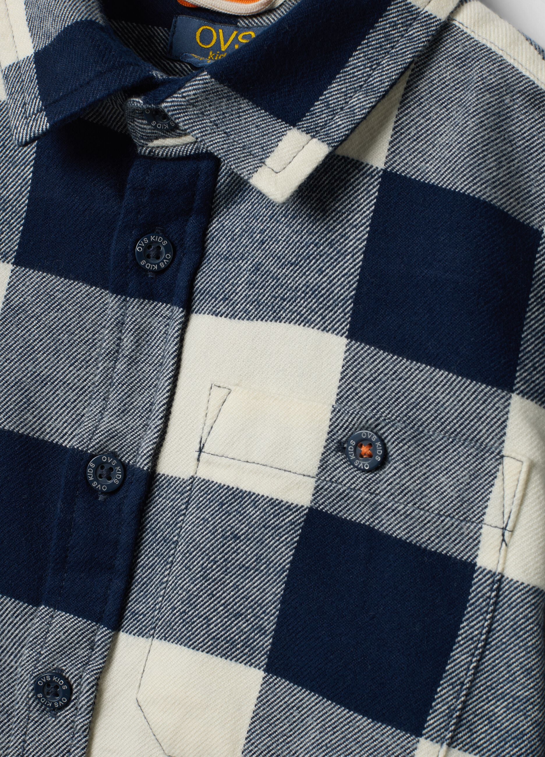 Blue and white checked pure cotton shirt