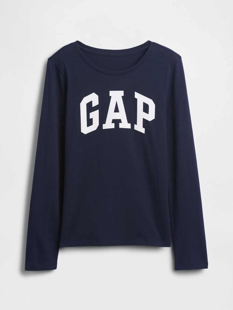 T-shirt blu a maniche lunghe in puro cotone con logo GAP_2