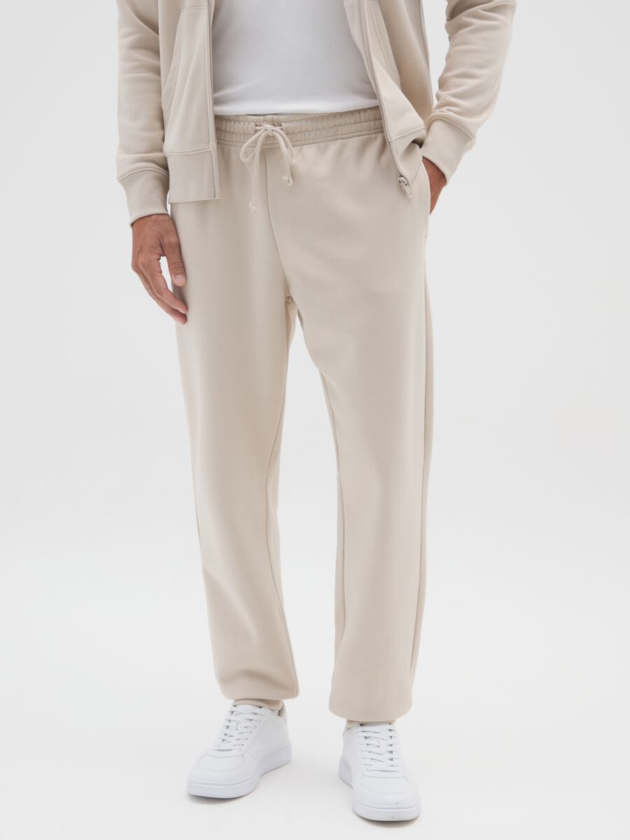Beige cotton blend trousers regular fit_1