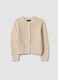 Girl's regular fit perforated cardigan in pure beige cotton_0