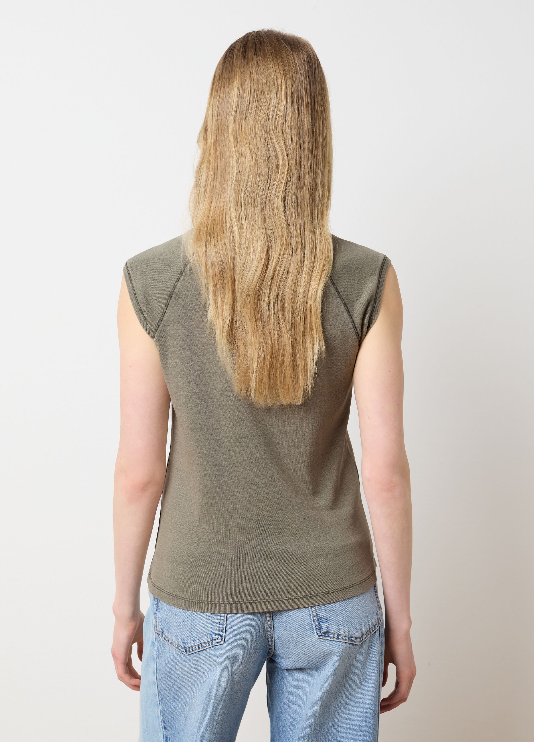 Women's fitted green pure cotton tank top