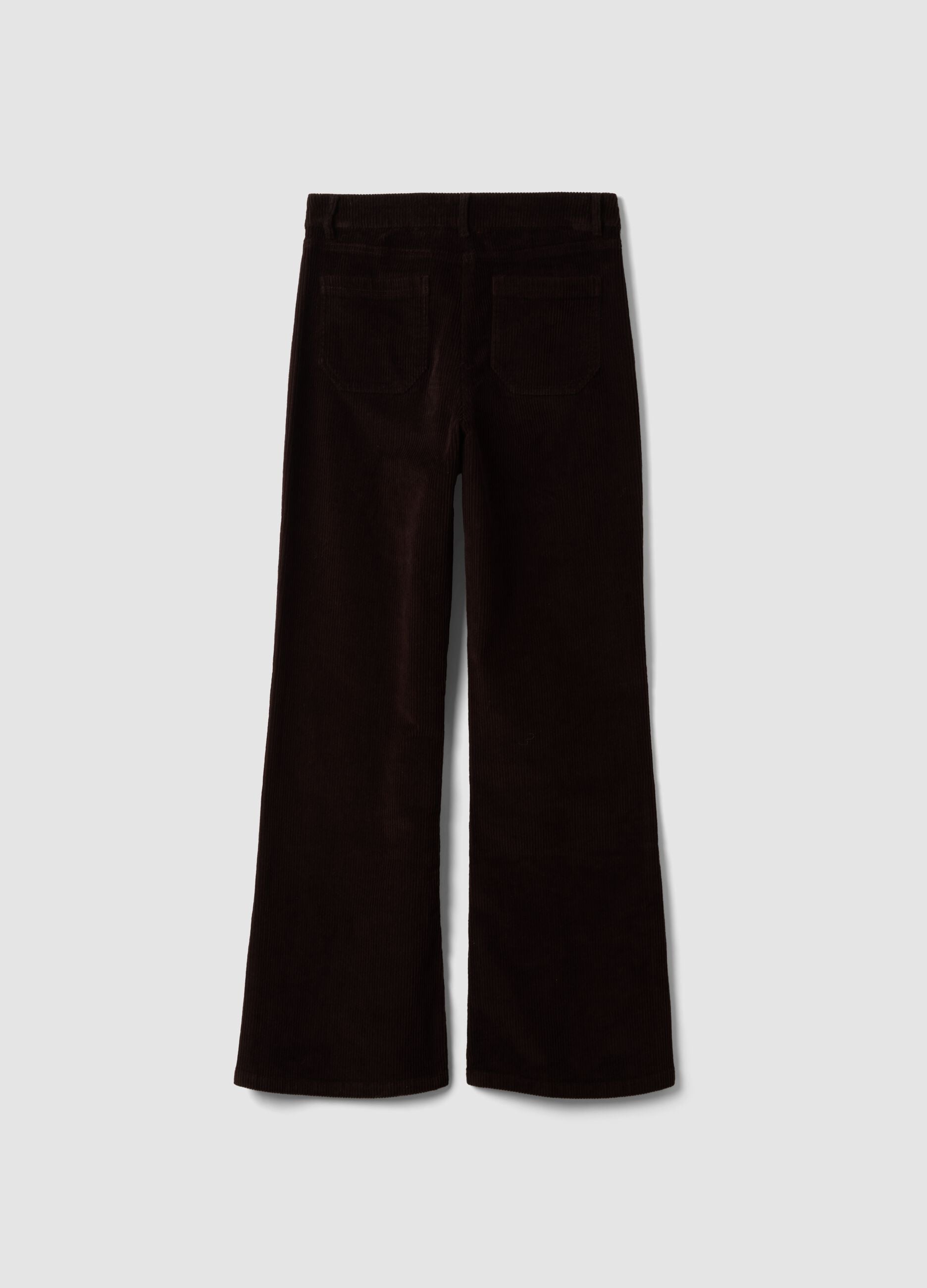 Brown flared ribbed stretch-cotton trousers