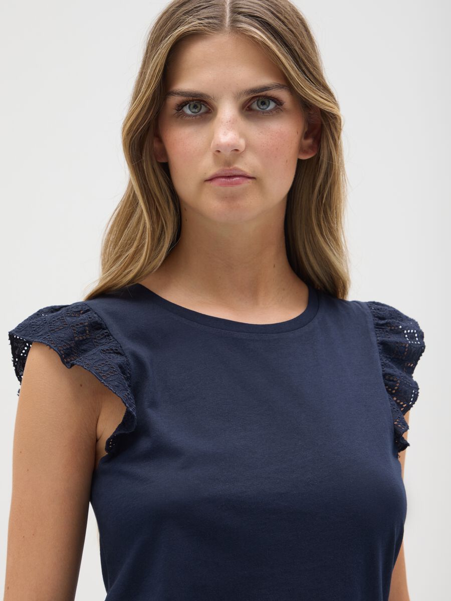 Women's blue pure cotton top regular fit with ruffles_3