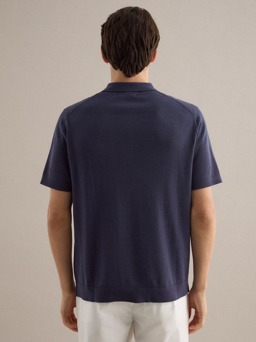 Short-sleeved blue pure cotton polo, regular fit with zip_2