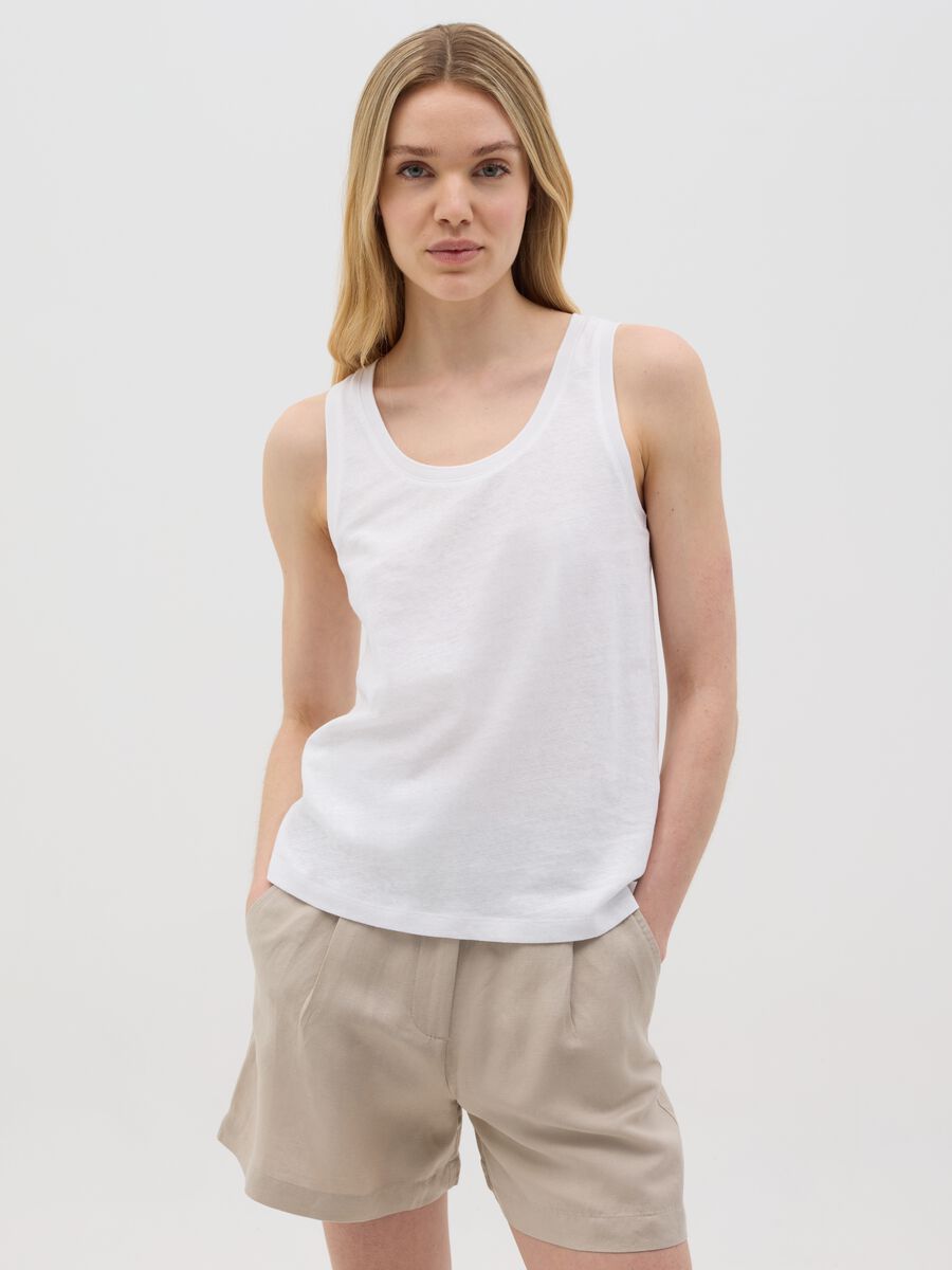 White Cotton and Linen Tank Top by Ovs_0