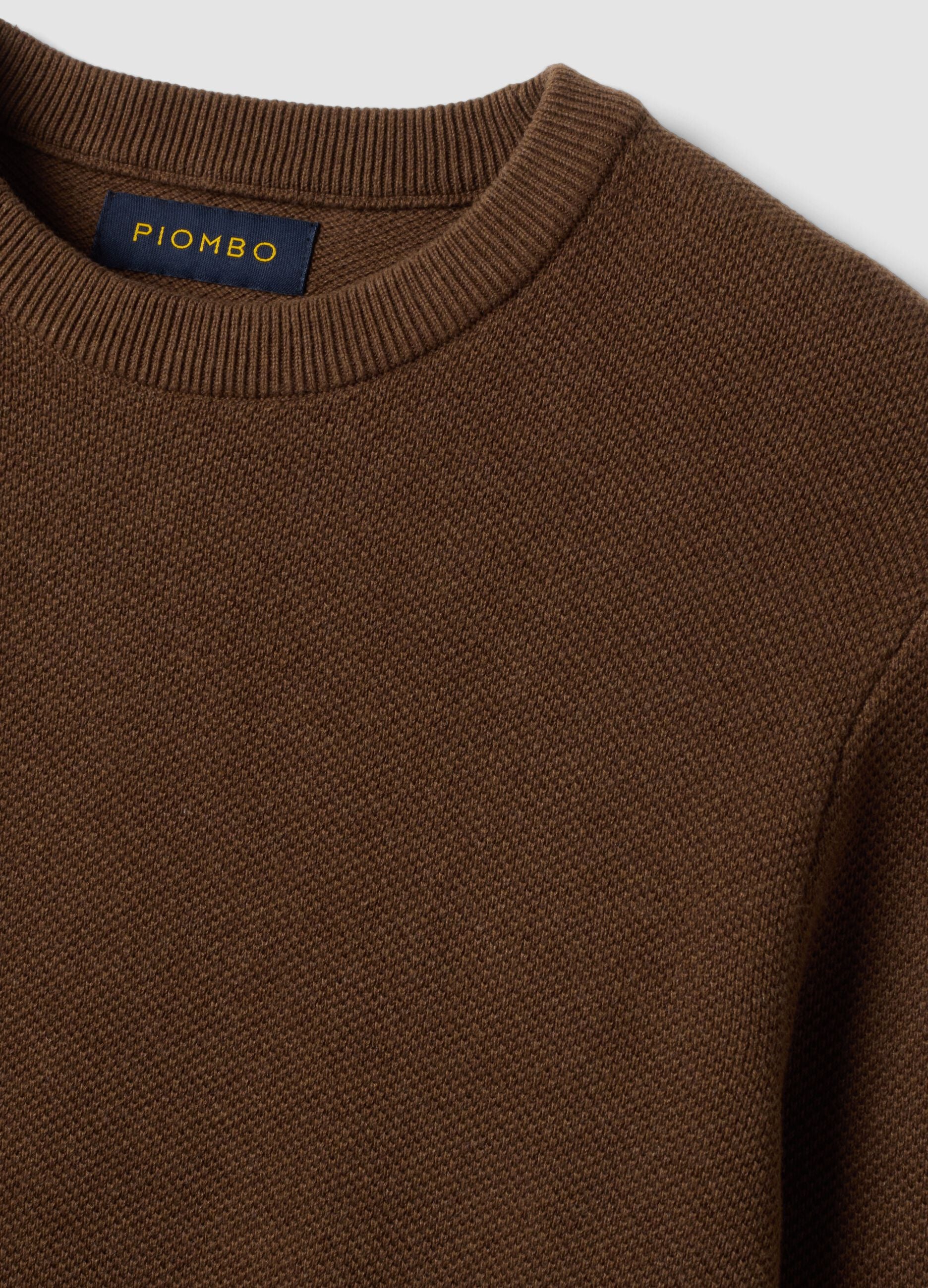 Brown pure cotton crew-neck jumper, regular fit