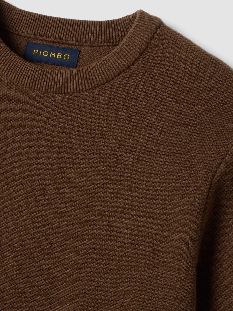 Maglia marrone in puro cotone girocollo regular fit_5