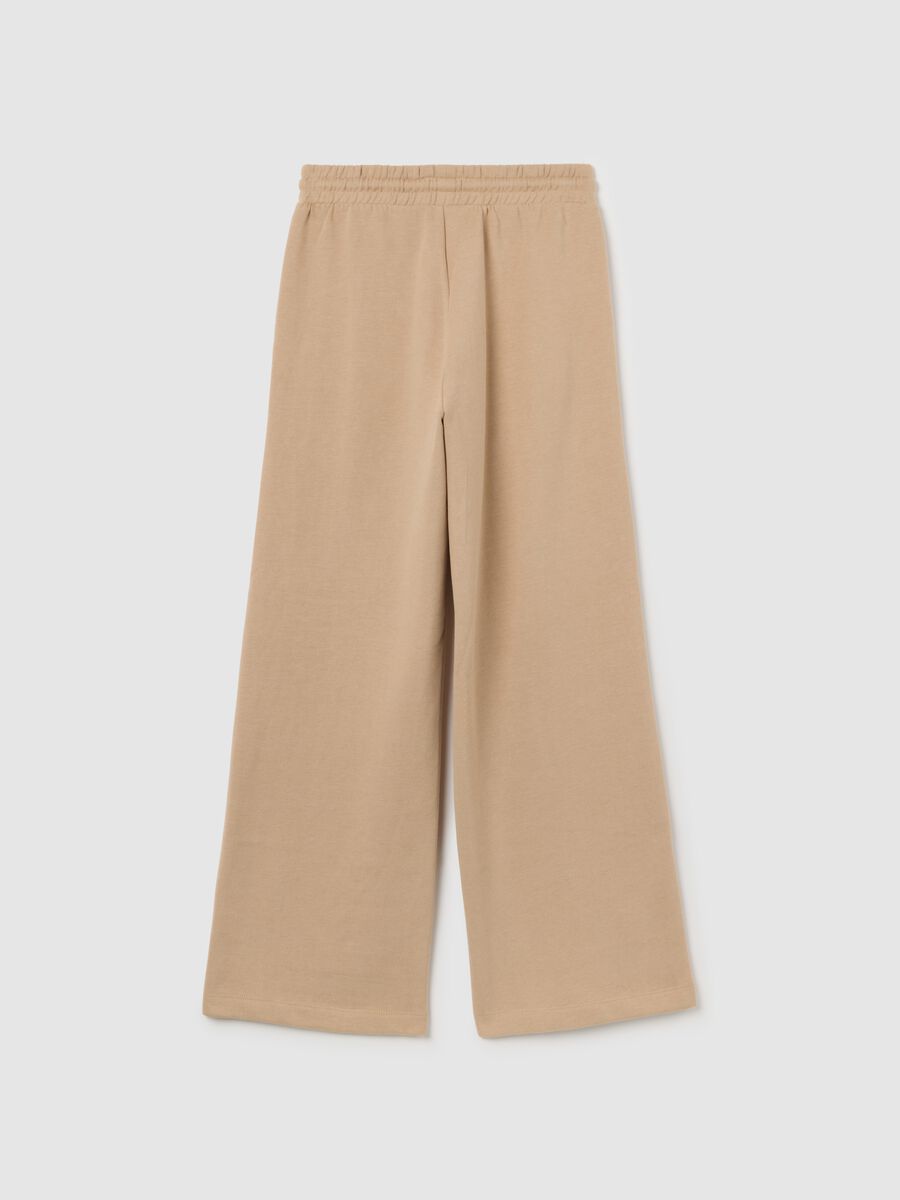 Pantaloni wide leg da ragazze in misto cotone beige _1
