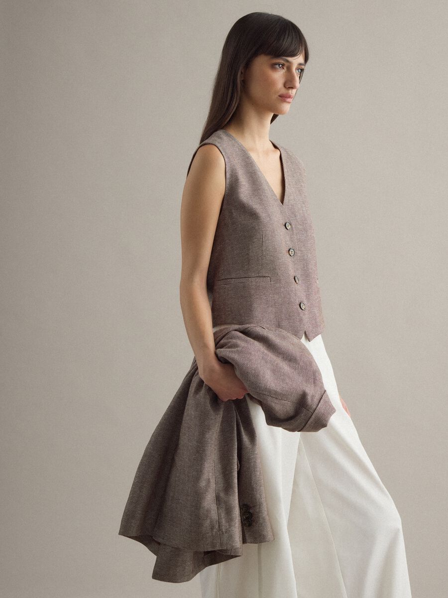 Multicolour striped regular fit viscose and linen blend waistcoat_2