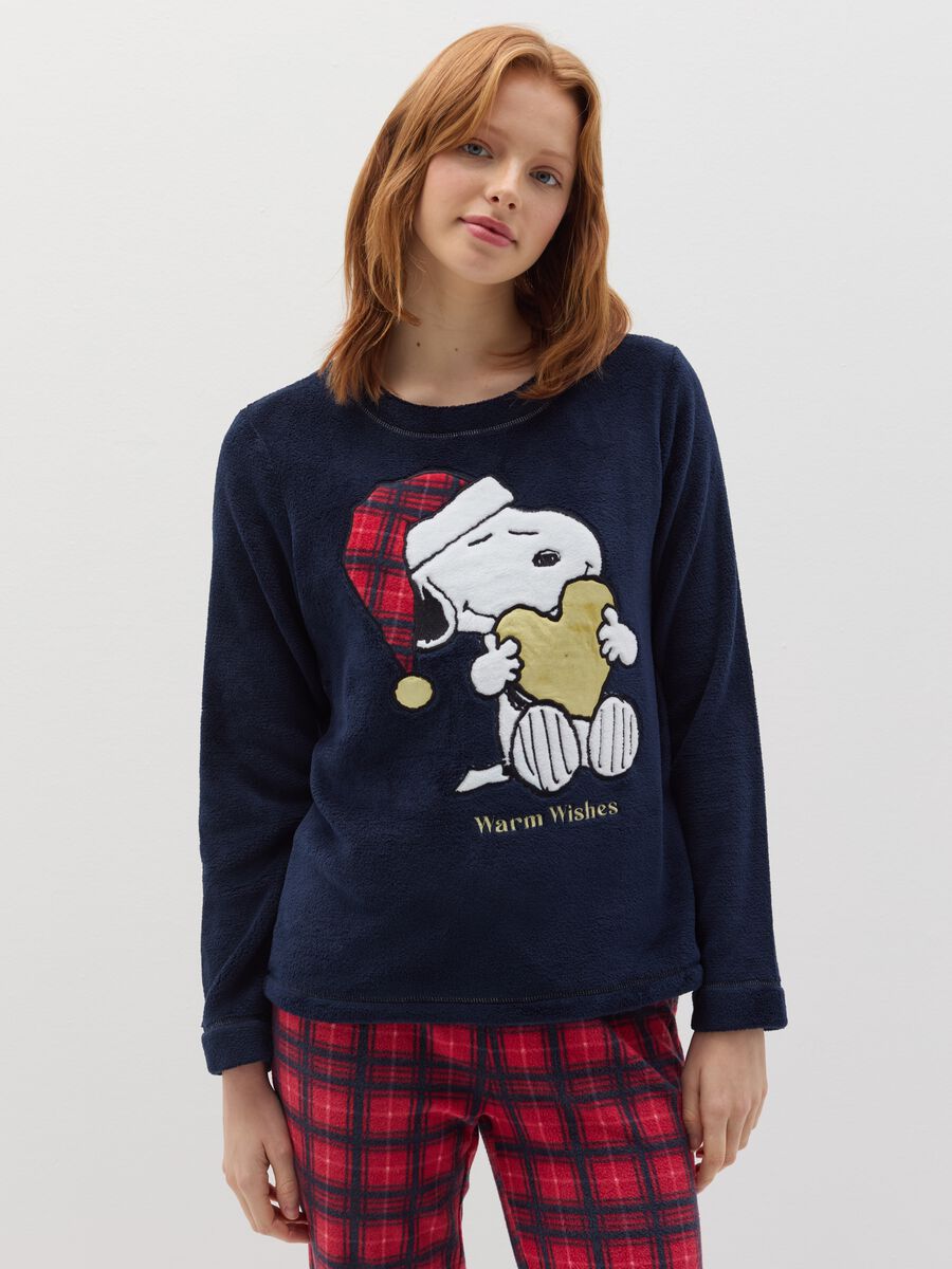 Long pyjamas in velour with Snoopy embroidery_1