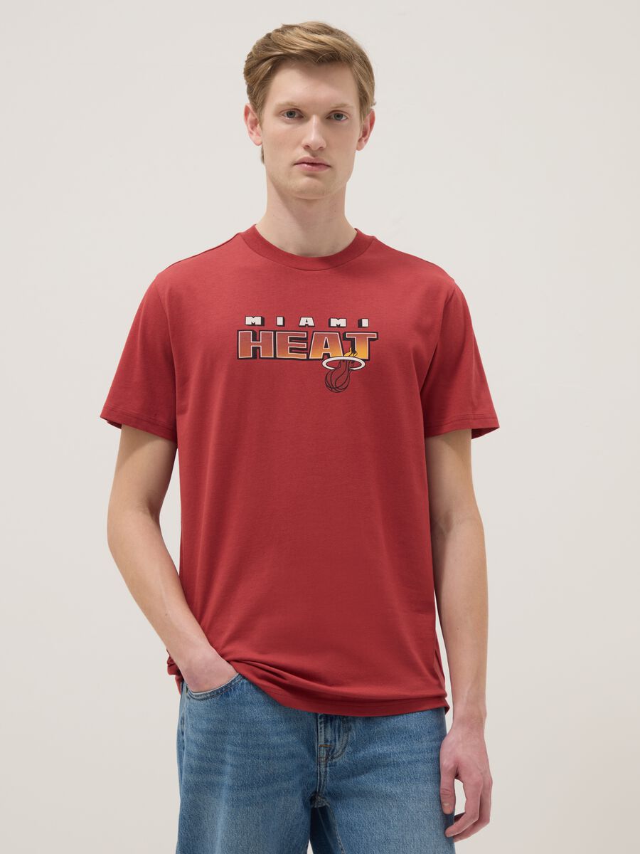 Red pure cotton regular fit T-shirt with Miami Heat print_0