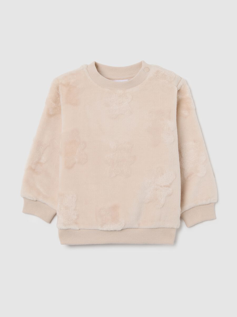 Beige regular fit toddler sweatshirt with round neck_0