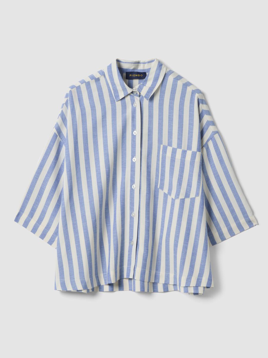 Multicolour striped viscose and linen-blend oversized shirt_4