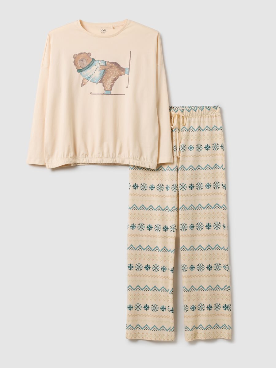 Beige pure cotton pyjamas with regular fit and prints_4