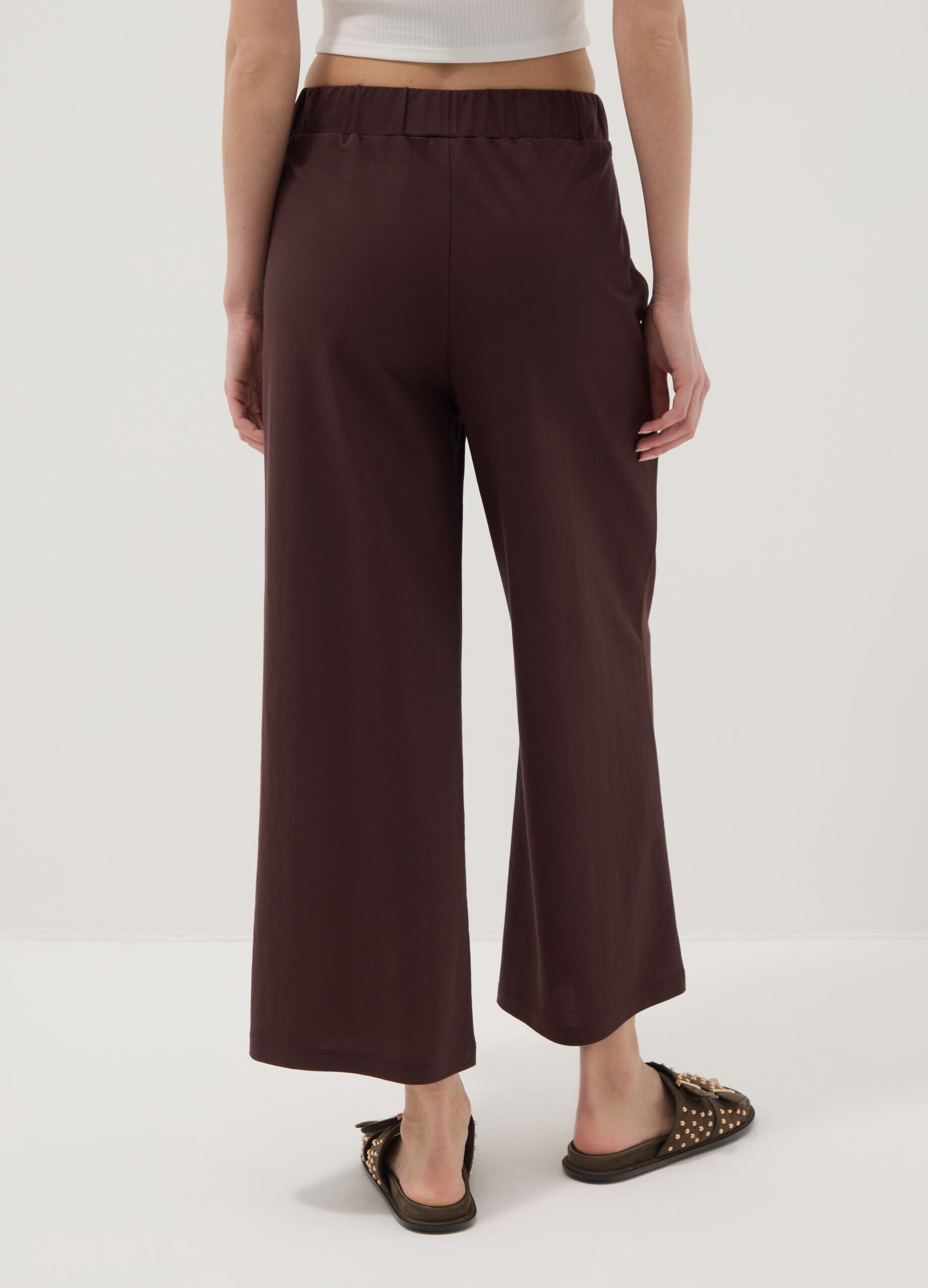 Brown viscose-blend culotte trousers
