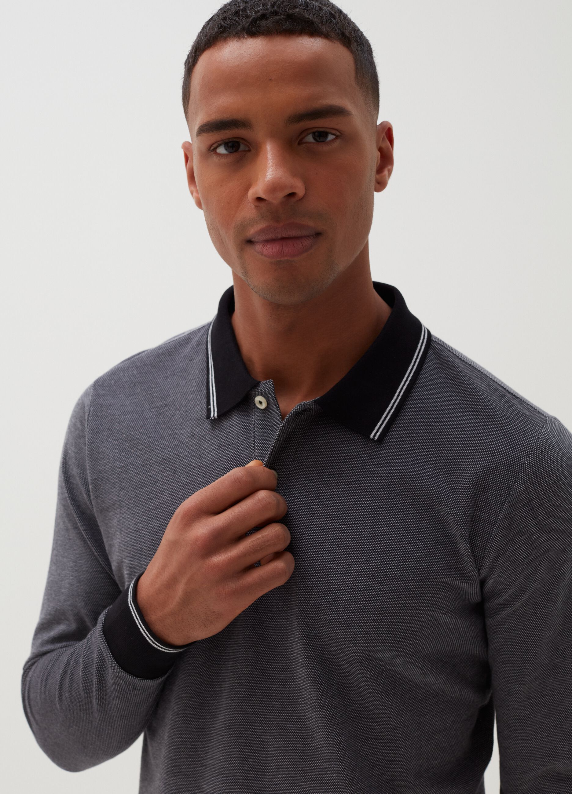 Cotton polo shirt with long sleeves