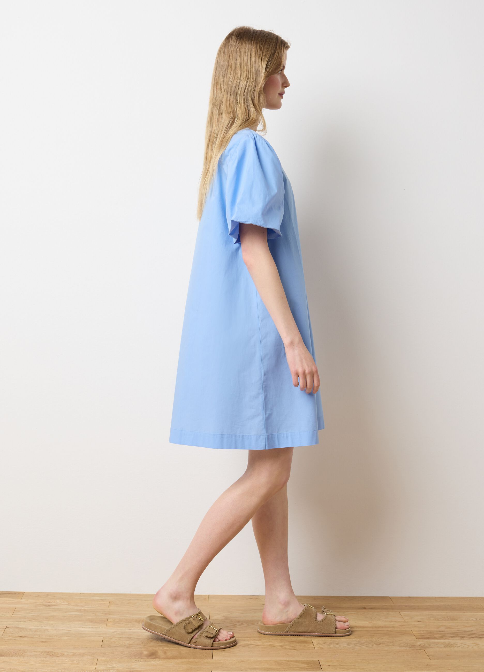 Abito da donna in puro cotone azzurro regular fit
