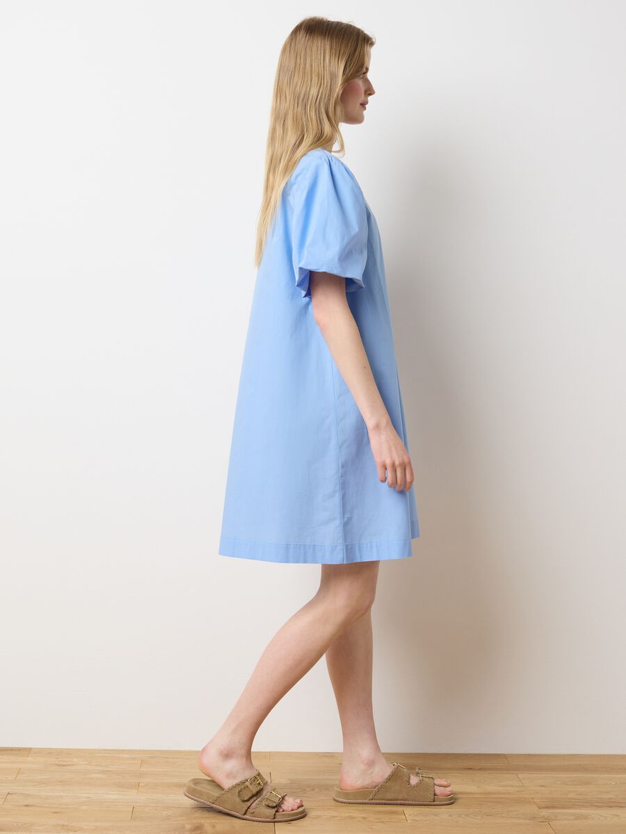 Women's light blue pure cotton dress with regular fit_2