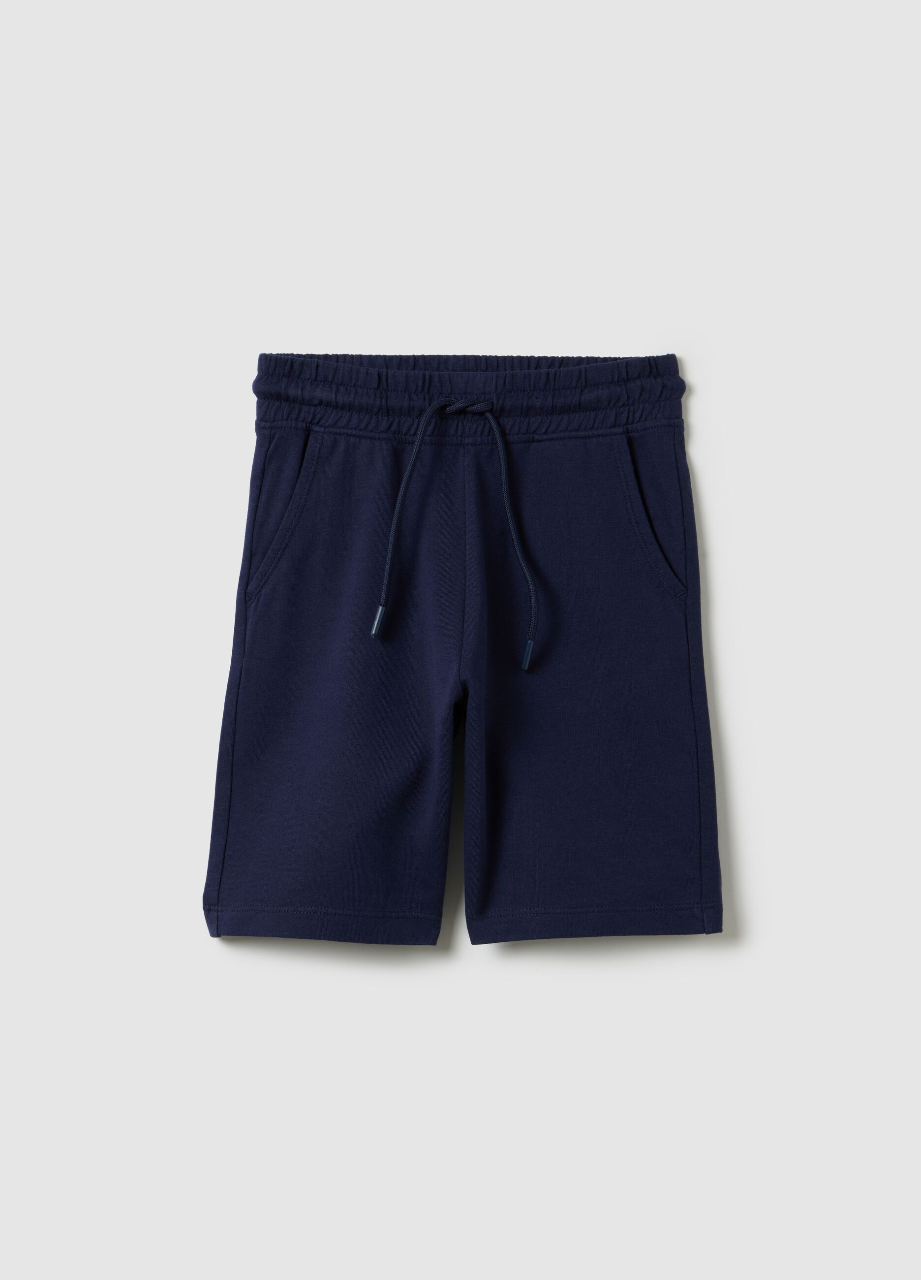 Bermuda da bambino in puro cotone blu regular fit con vita elastica