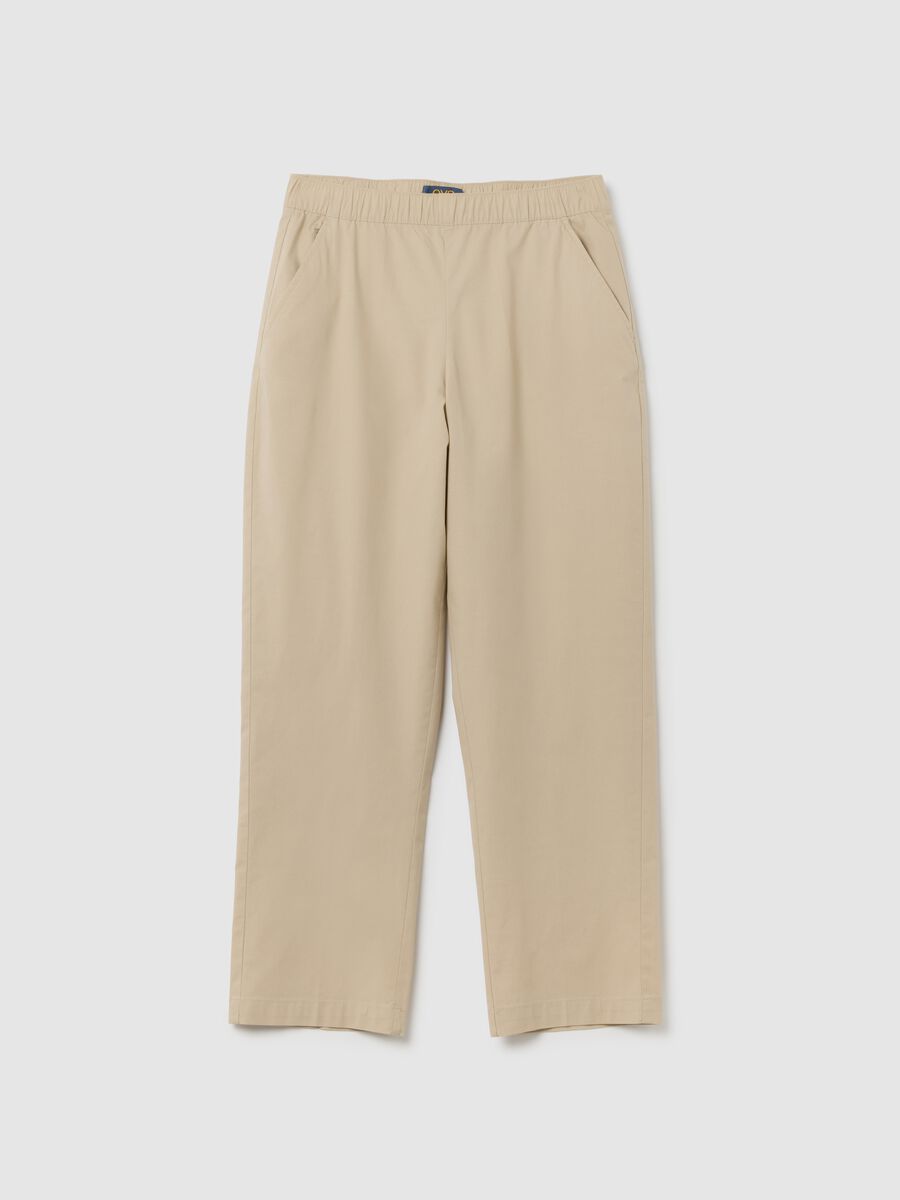 Women's beige stretch cotton trousers regular fit_0