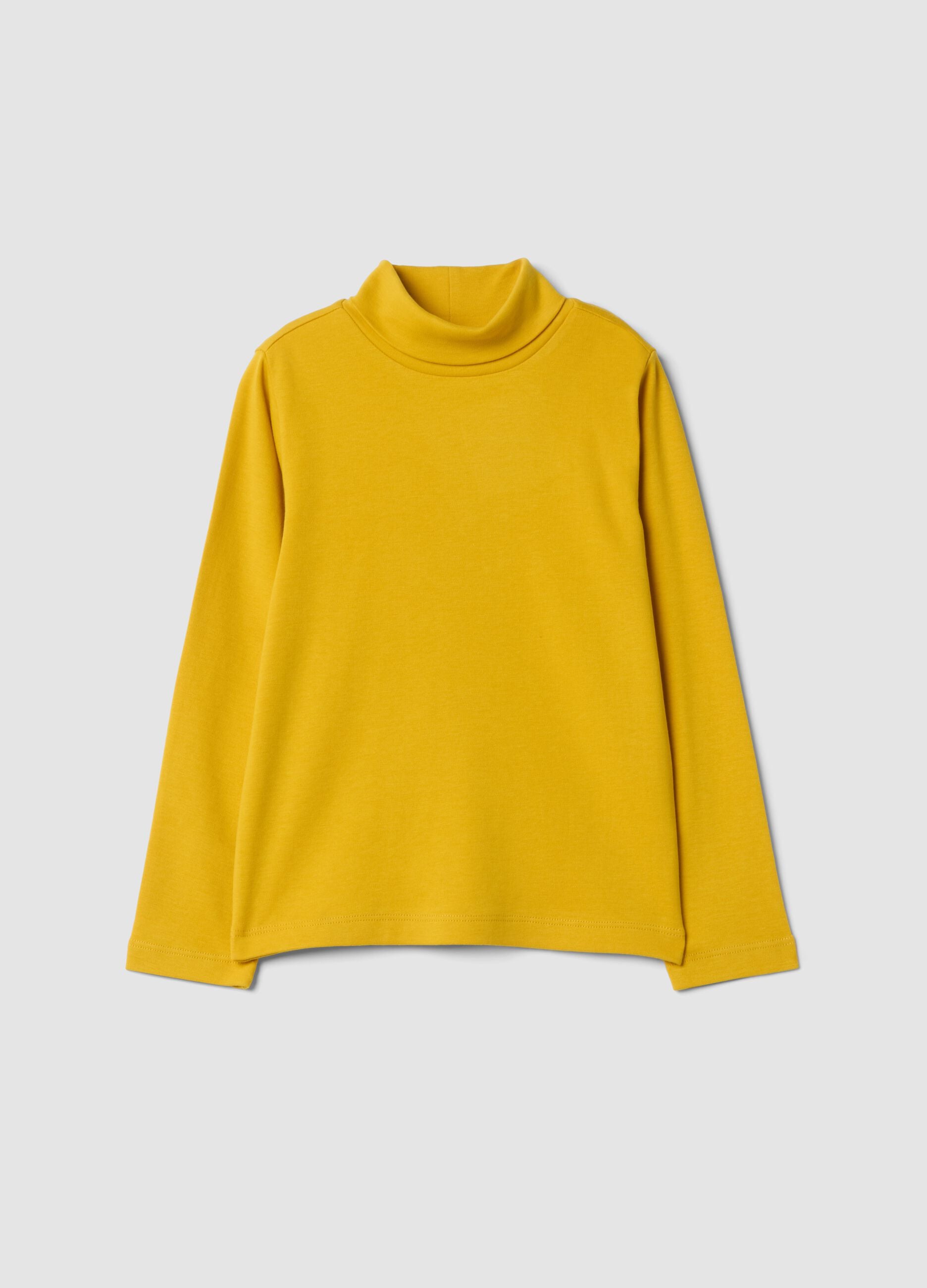 T-shirt gialla dolcevita in puro cotone organico