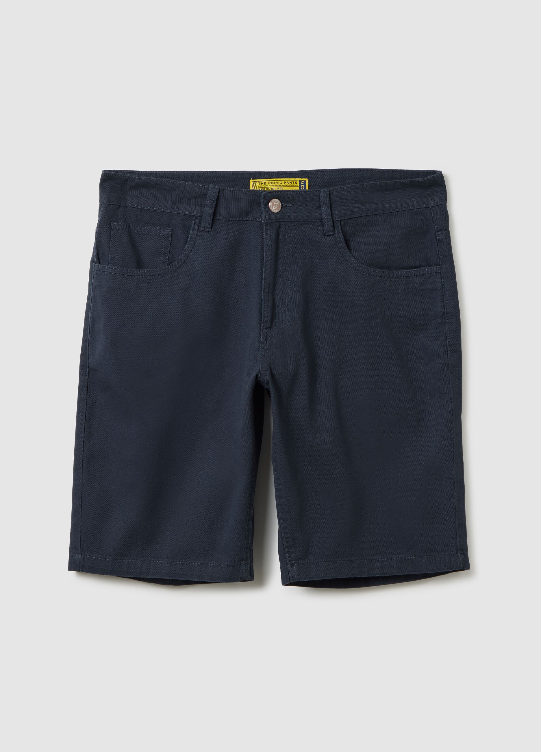 Bermuda da uomo in puro cotone blu regular fit con tasche