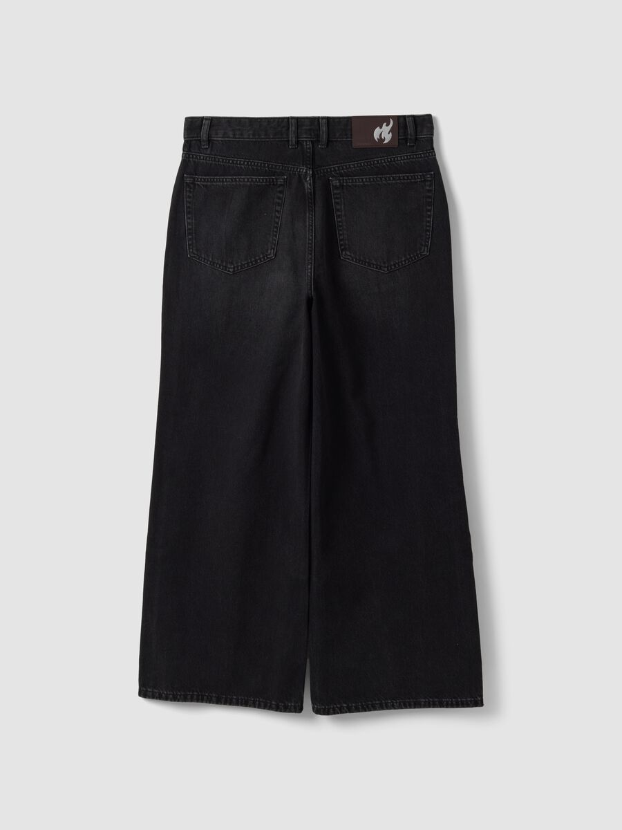 Black wide-leg denim jeans in pure cotton_2