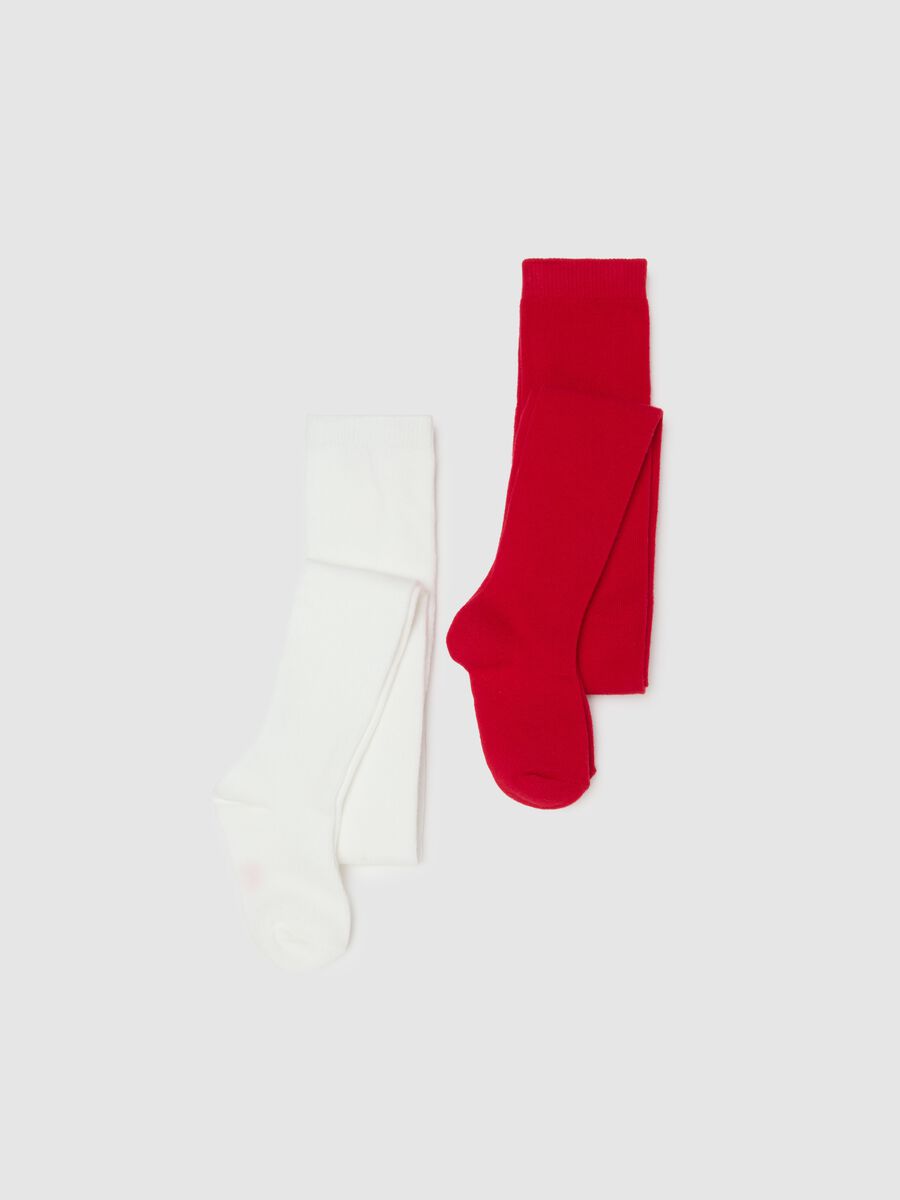 Red and white tights twin pack for girls_0