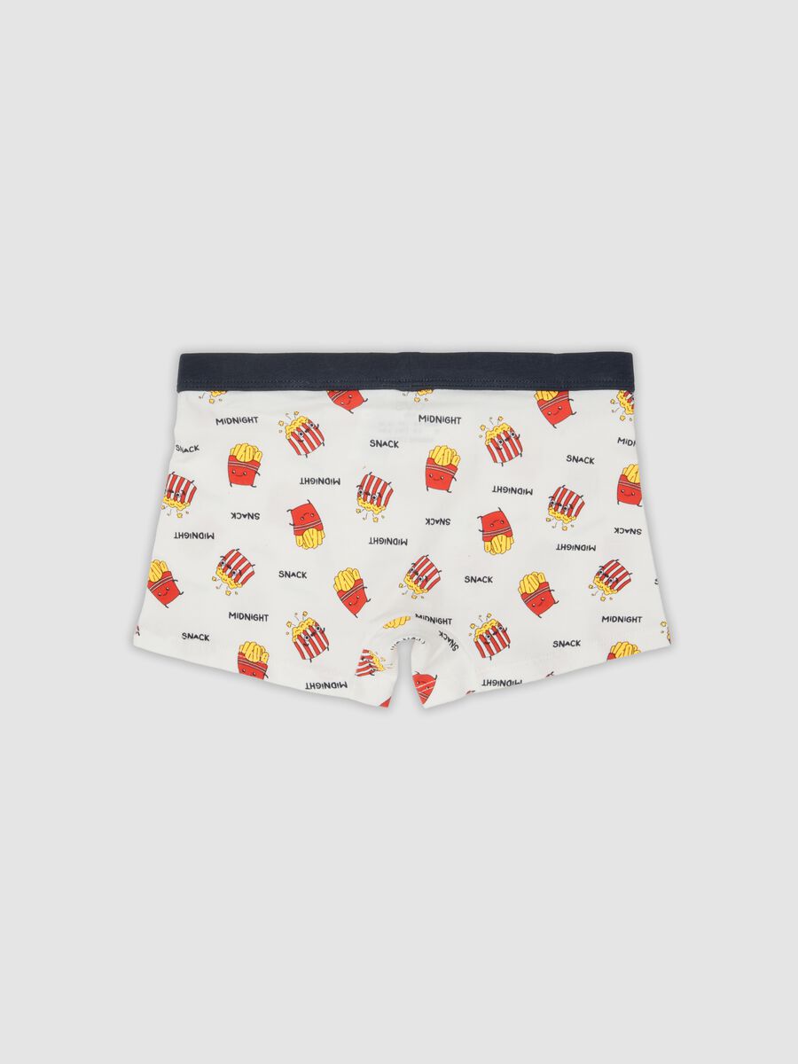 White midi boxer shorts in stretch organic cotton with French fries print_1