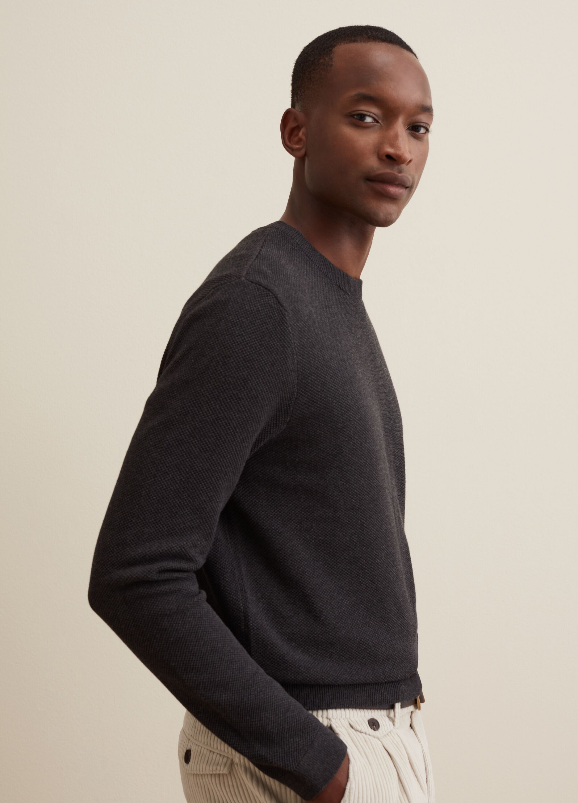 Pullover in piquet con scollo rotondo