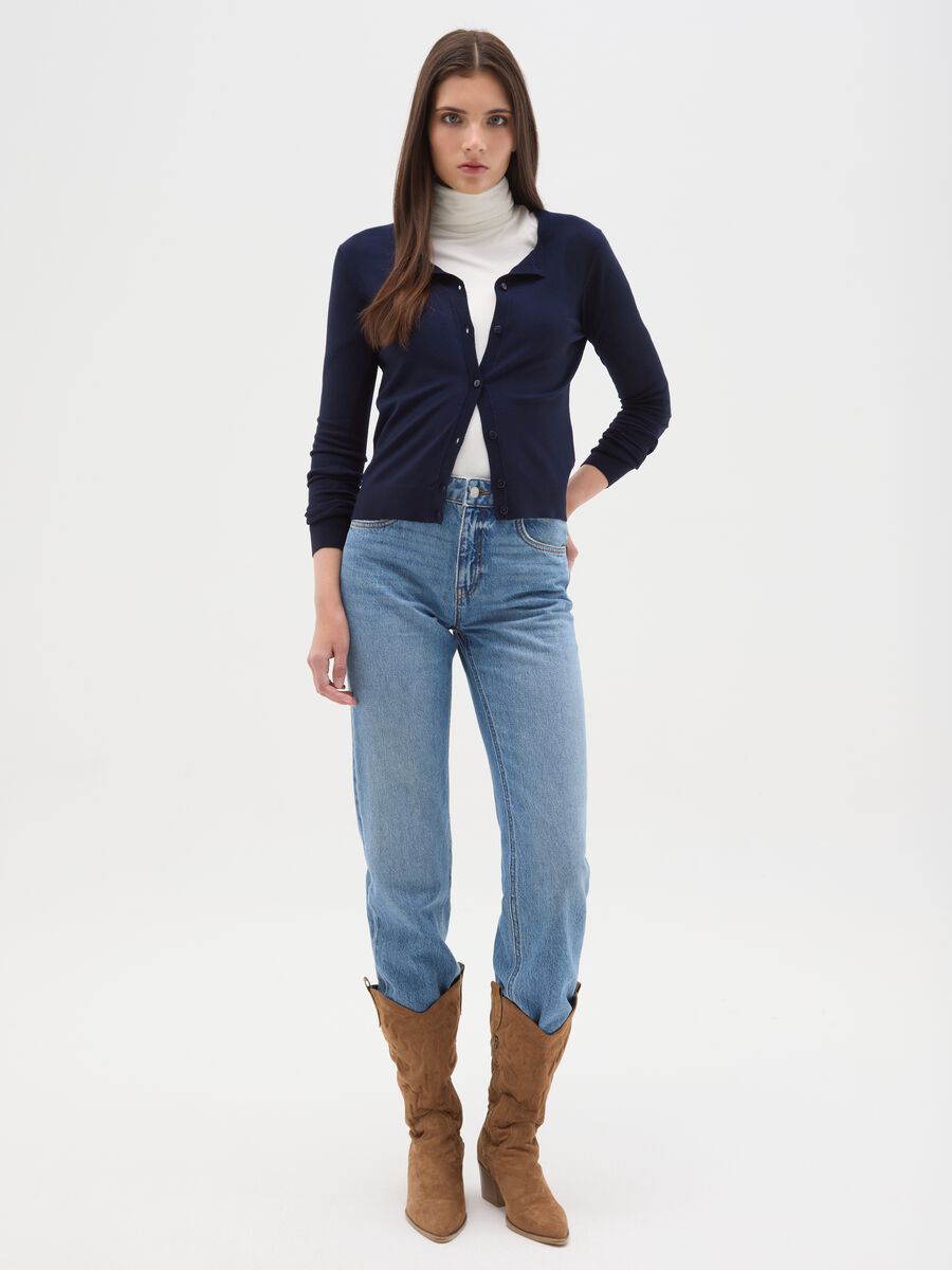 Cardigan blu regular fit con bottoni_1