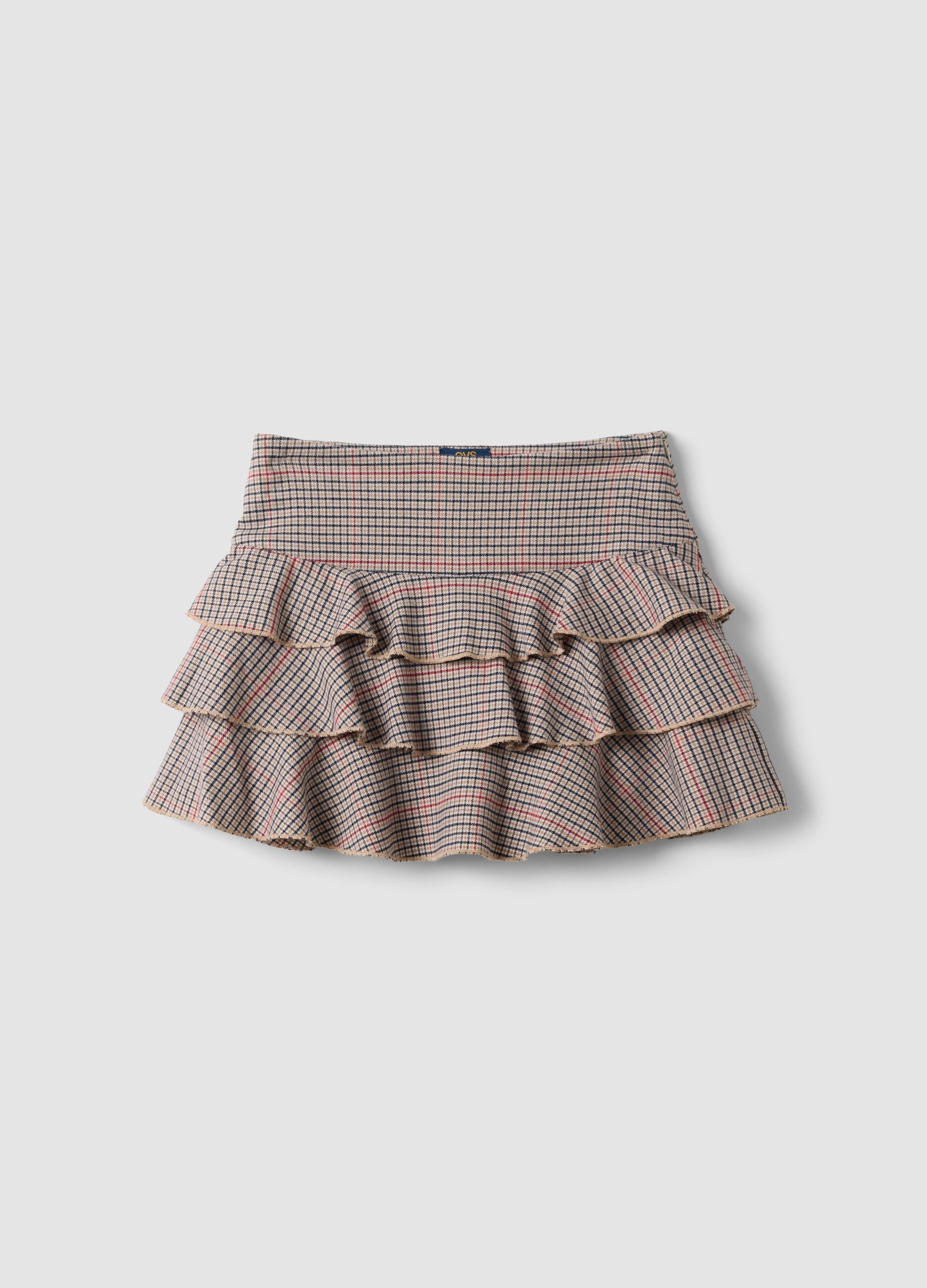 Girls&rsquo; multicolour checked stretch viscose skirt with ruffles