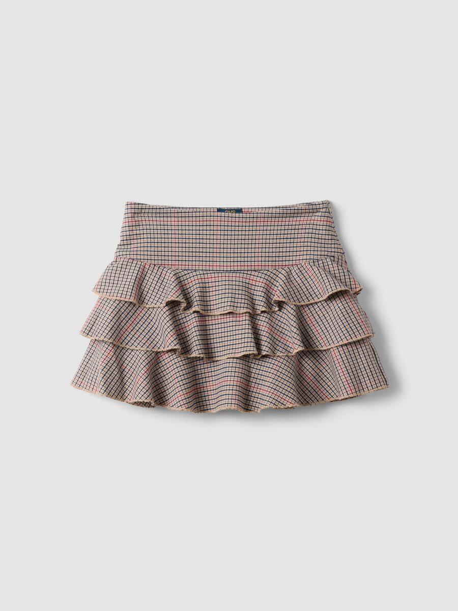 Girls&rsquo; multicolour checked stretch viscose skirt with ruffles_0