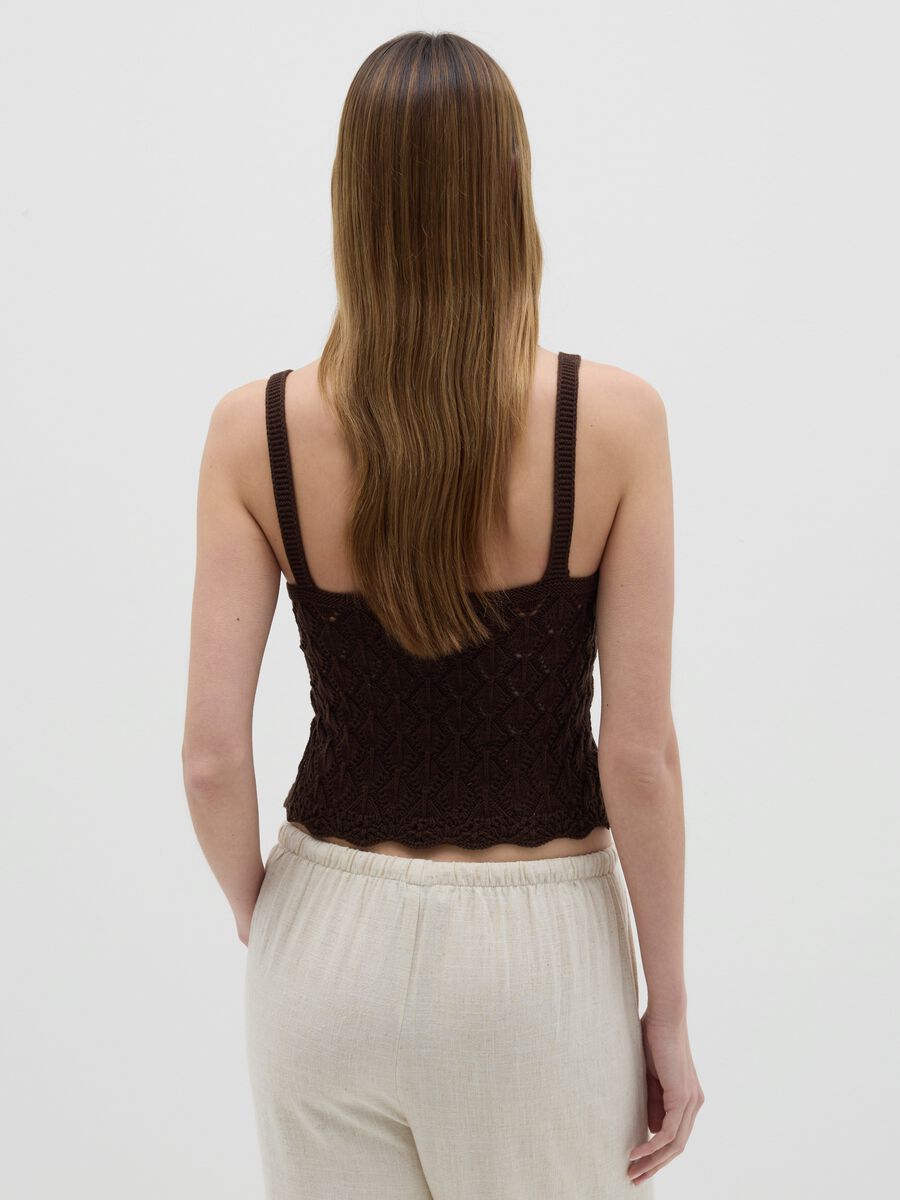 Brown perforated cotton tank top_3