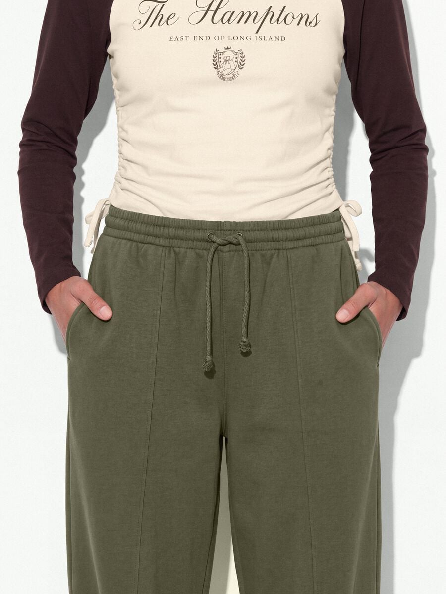 Pantaloni jogger verdi in misto cotone con coulisse_2