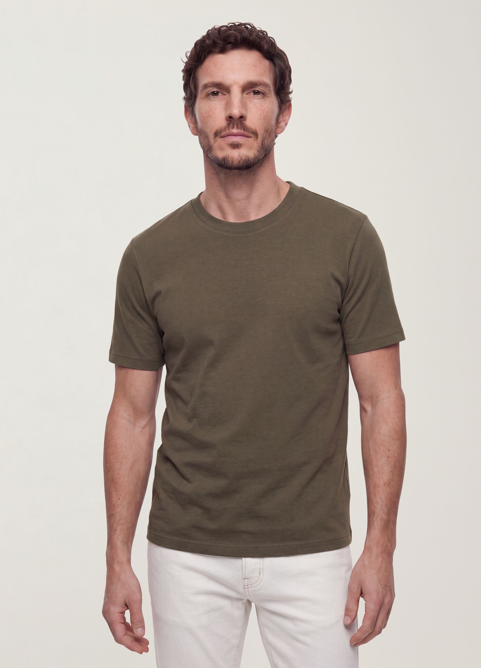 Green pure cotton short-sleeve regular-fit T-shirt