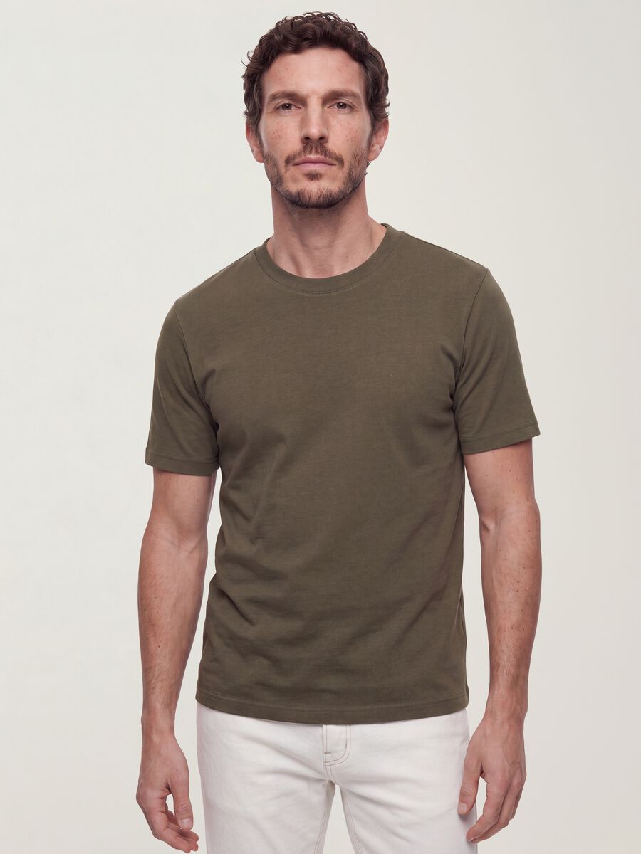 Green pure cotton short-sleeve regular-fit T-shirt_0