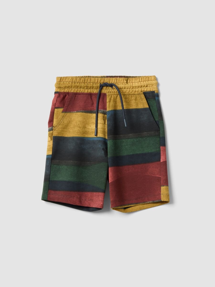 Pantaloni corti in puro cotone a righe multicolor per bambino_0