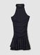 Black stretch dress with high neck and ruffle hem_1