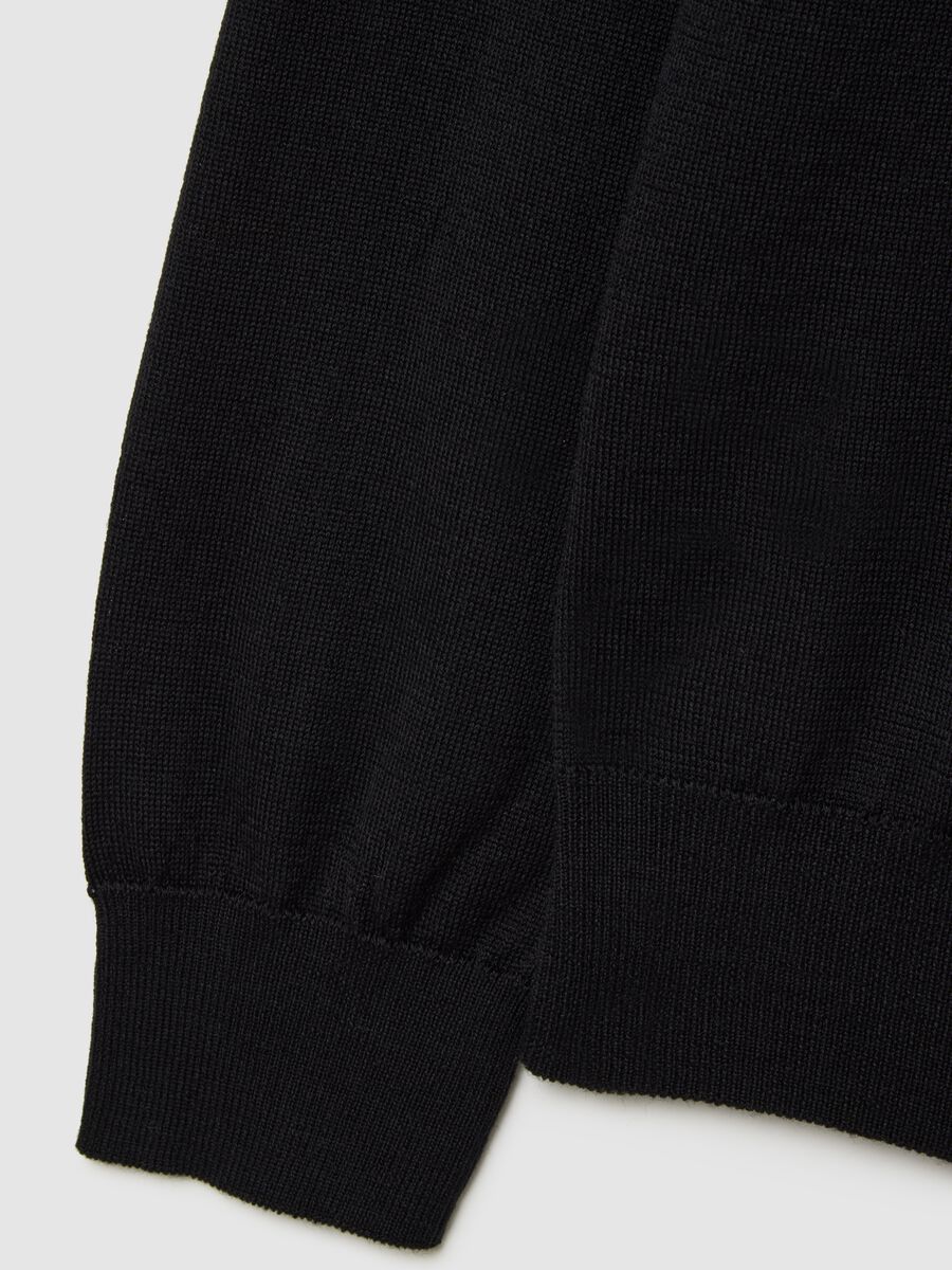 Black regular fit pure merino wool sweater_1