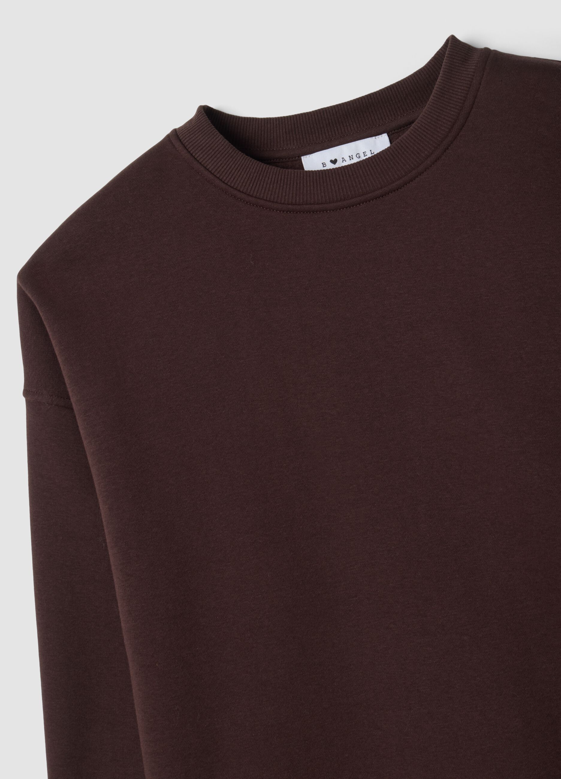 Brown cotton-blend sweatshirt with crew neck and lace detail