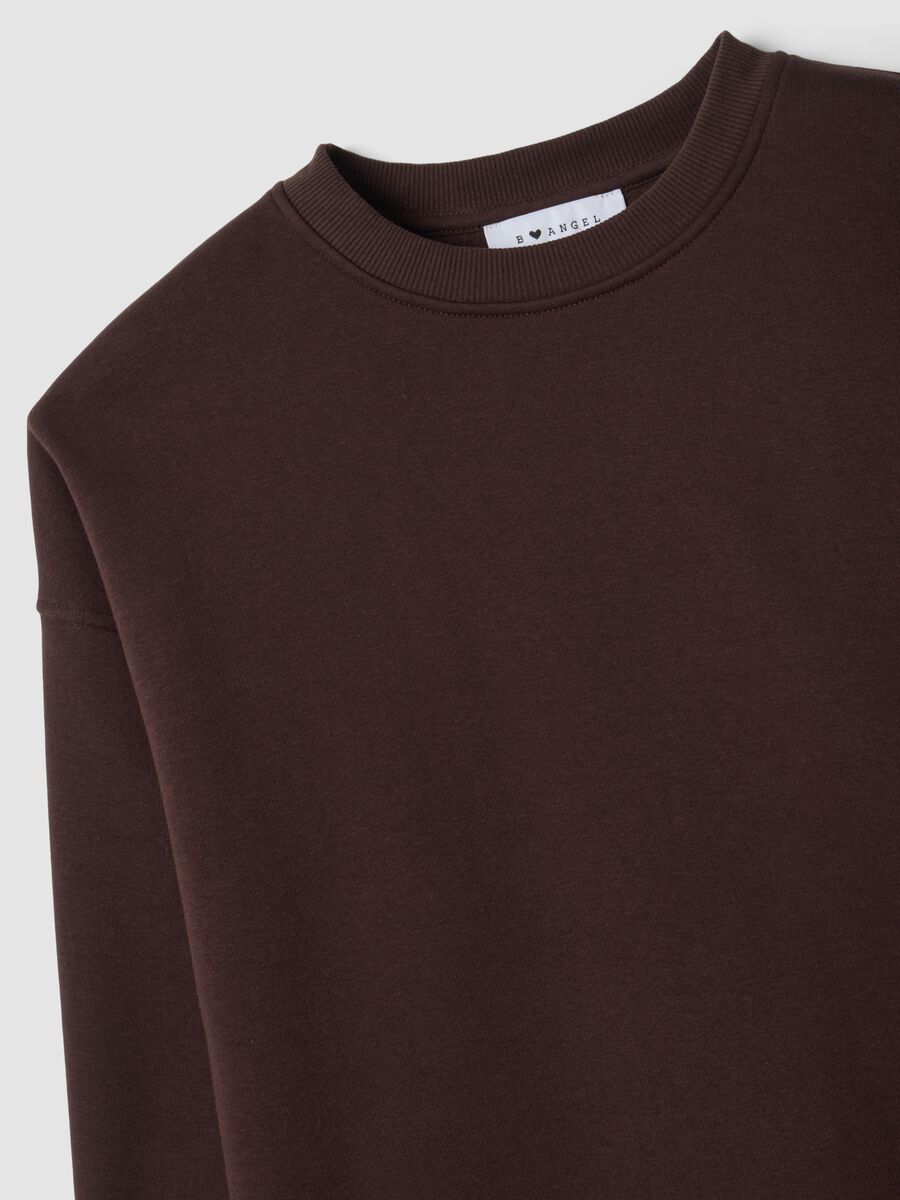 Brown cotton-blend sweatshirt with crew neck and lace detail_1