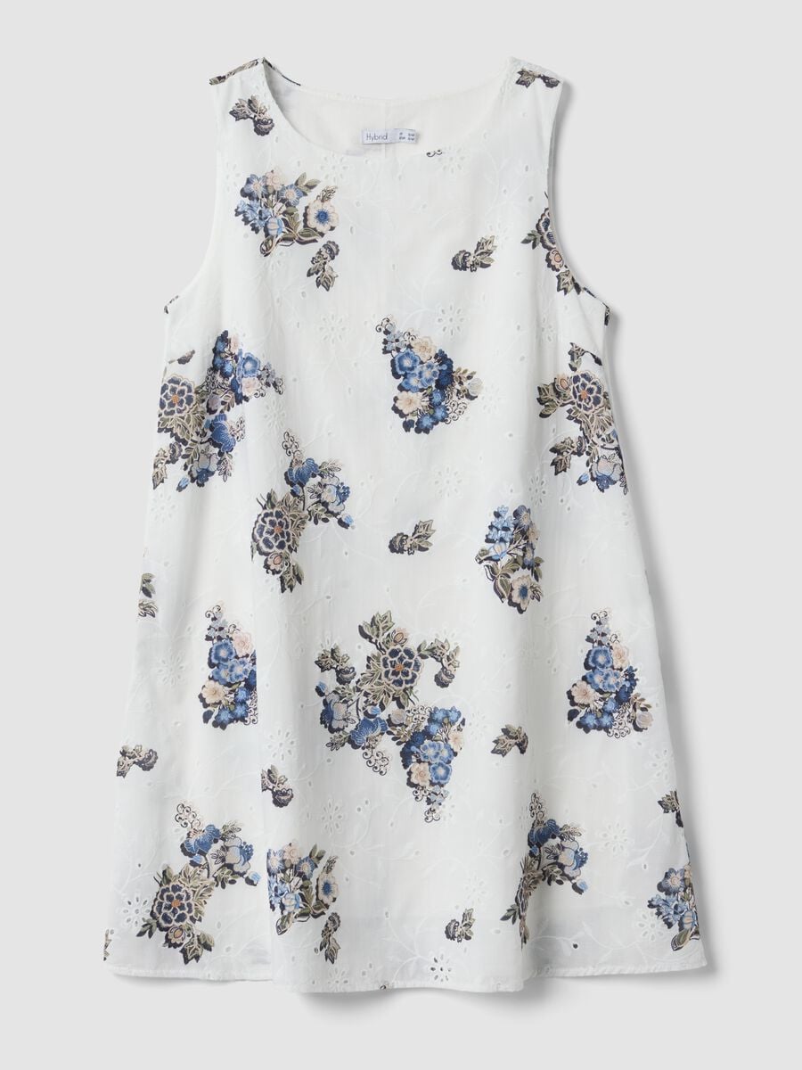 Abito mini bianco in puro cotone con stampa floreale_4