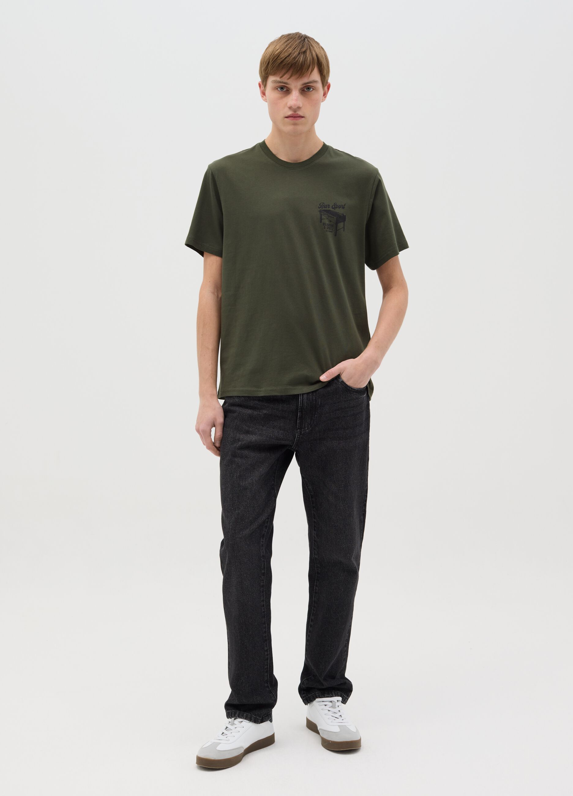 Cotton T-shirt with table football print