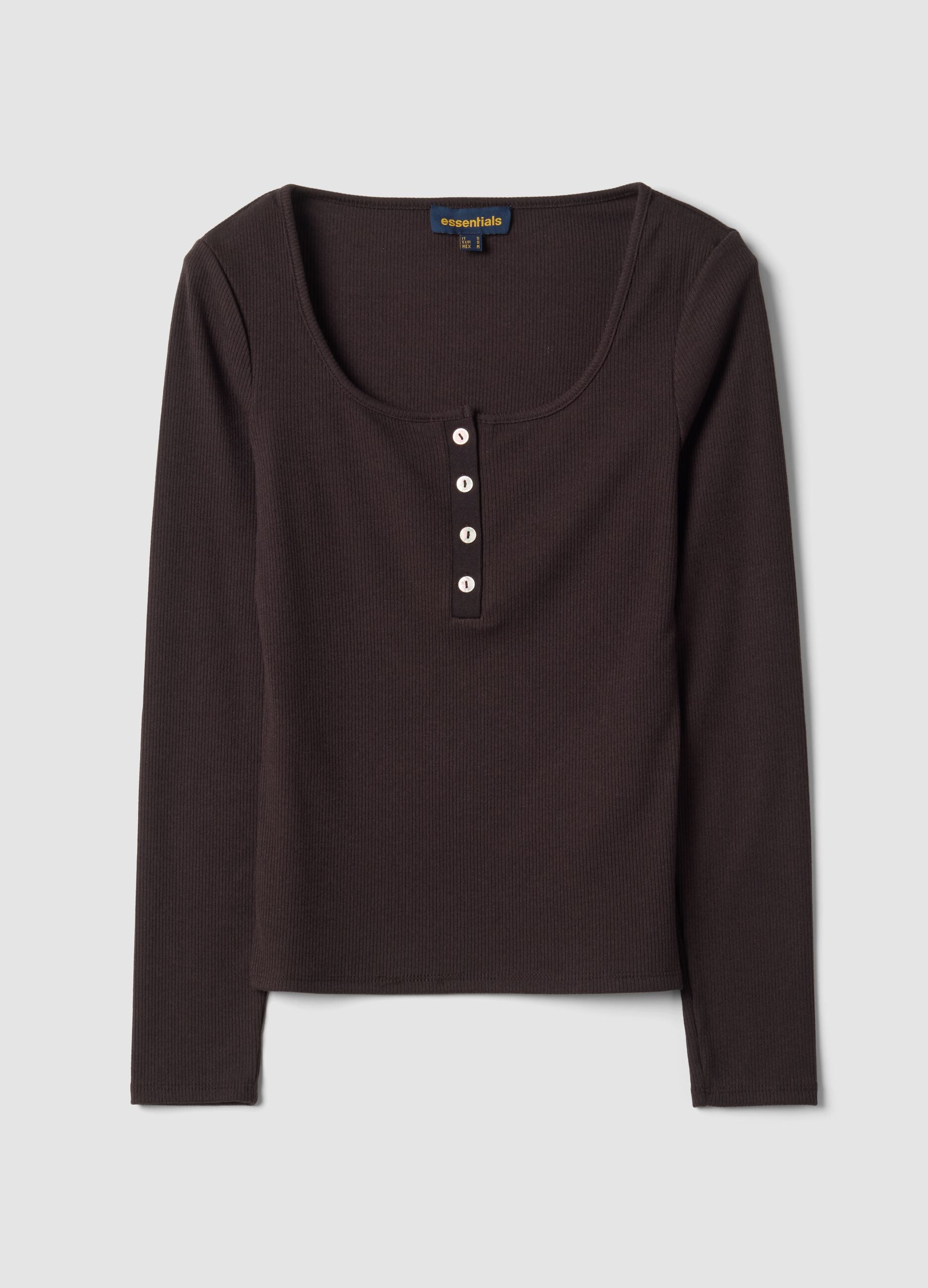 T-shirt marrone in viscosa elasticizzata con girocollo