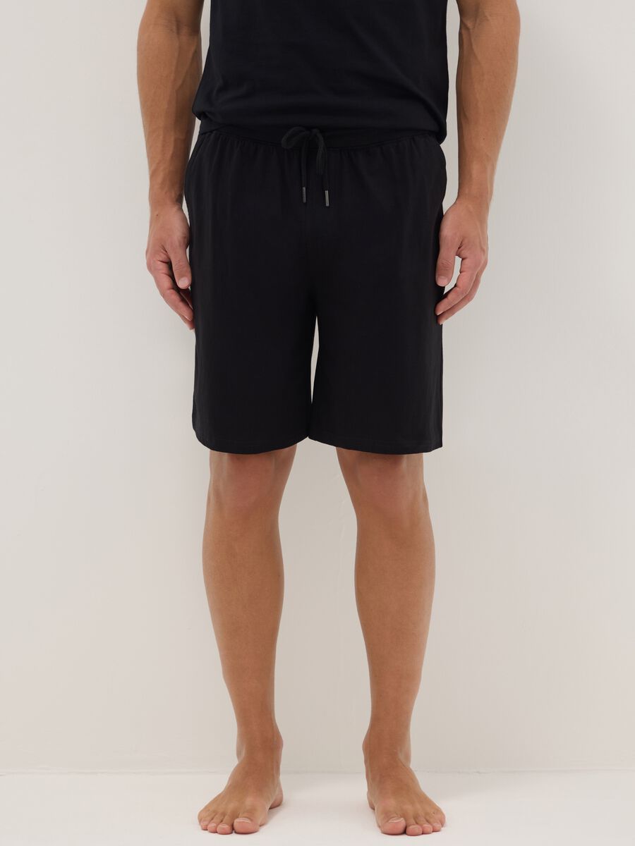 Black pure cotton regular fit pyjama shorts_1
