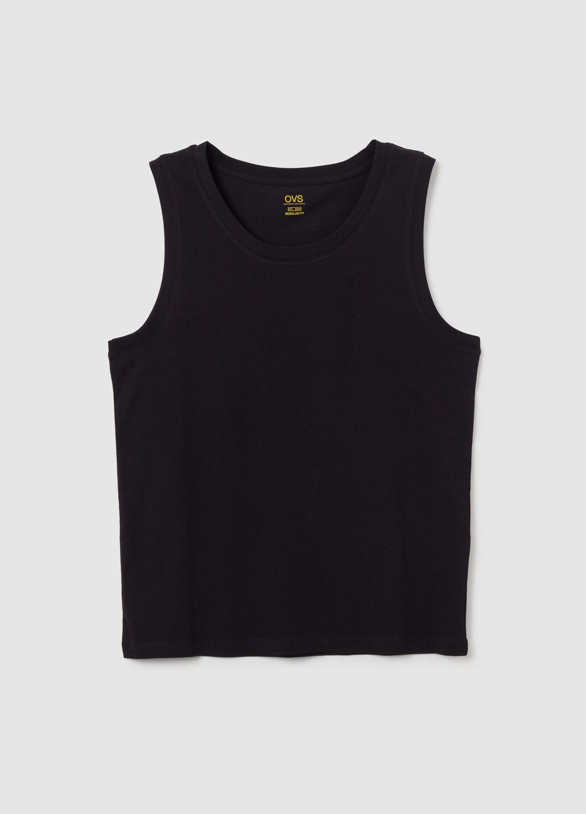 Men's basic black cotton vest regular fit
